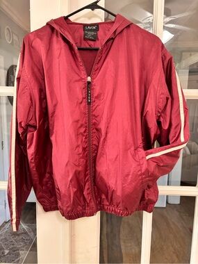 Lavon Women's Red Hooded Bomber Jacket with White Stripe